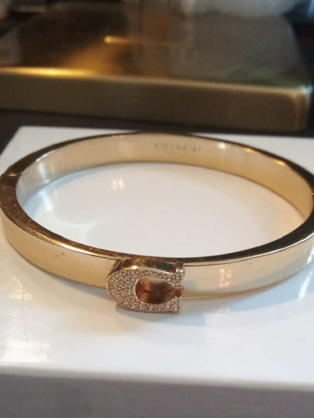 Coach Gold Tone Pavé 'C' Hinged Bracelet
